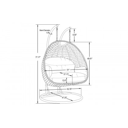 LeisureMod Mendoza Dark Brown Wicker Hanging 2 Person Egg Swing Chair - Dark Gray