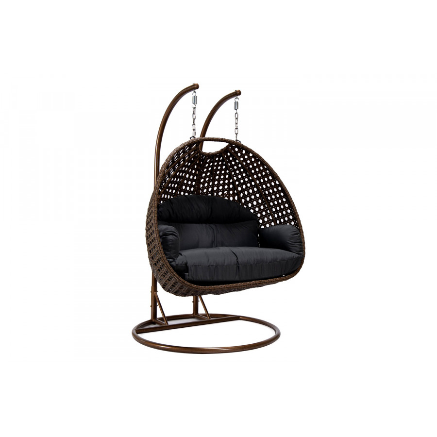 LeisureMod Mendoza Dark Brown Wicker Hanging 2 Person Egg Swing Chair - Dark Gray