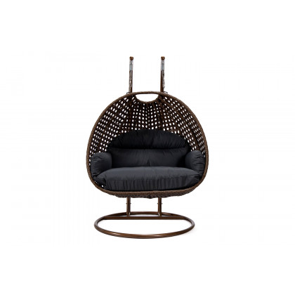 LeisureMod Mendoza Dark Brown Wicker Hanging 2 Person Egg Swing Chair - Dark Gray