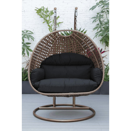 LeisureMod Mendoza Dark Brown Wicker Hanging 2 Person Egg Swing Chair - Dark Gray