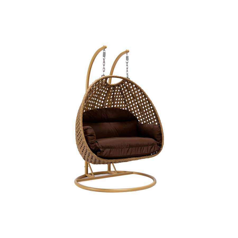 LeisureMod Mendoza Light Brown Wicker Hanging 2 Person Egg Swing Chair - Brown