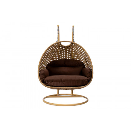 LeisureMod Mendoza Light Brown Wicker Hanging 2 Person Egg Swing Chair - Brown