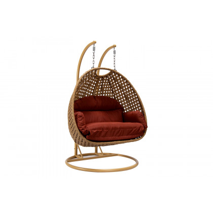 LeisureMod - Mendoza Light Brown Wicker Hanging 2 Person Egg Swing Chair