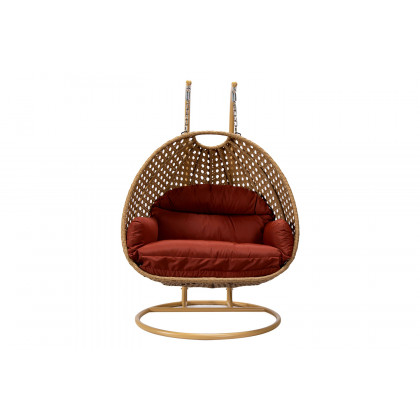 LeisureMod Mendoza Light Brown Wicker Hanging 2 Person Egg Swing Chair - Cherry