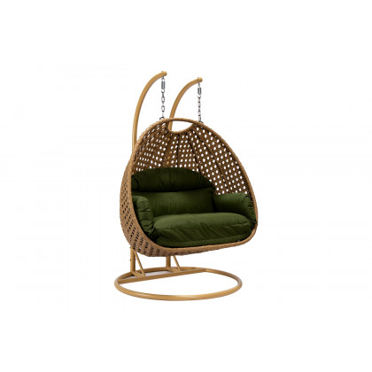 LeisureMod - Mendoza Light Brown Wicker Hanging 2 Person Egg Swing Chair
