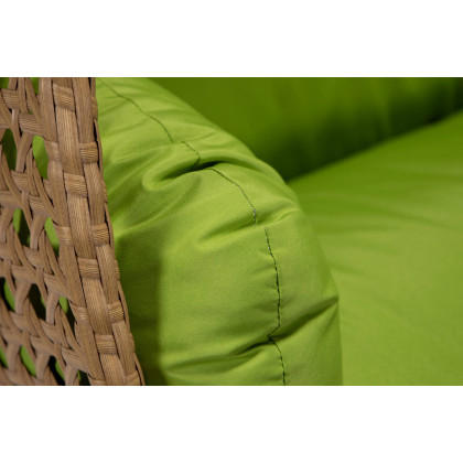 LeisureMod Mendoza Light Brown Wicker Hanging 2 Person Egg Swing Chair - Light Green