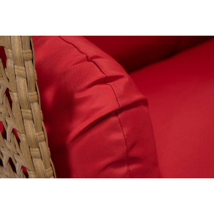 LeisureMod Mendoza Light Brown Wicker Hanging 2 Person Egg Swing Chair - Red
