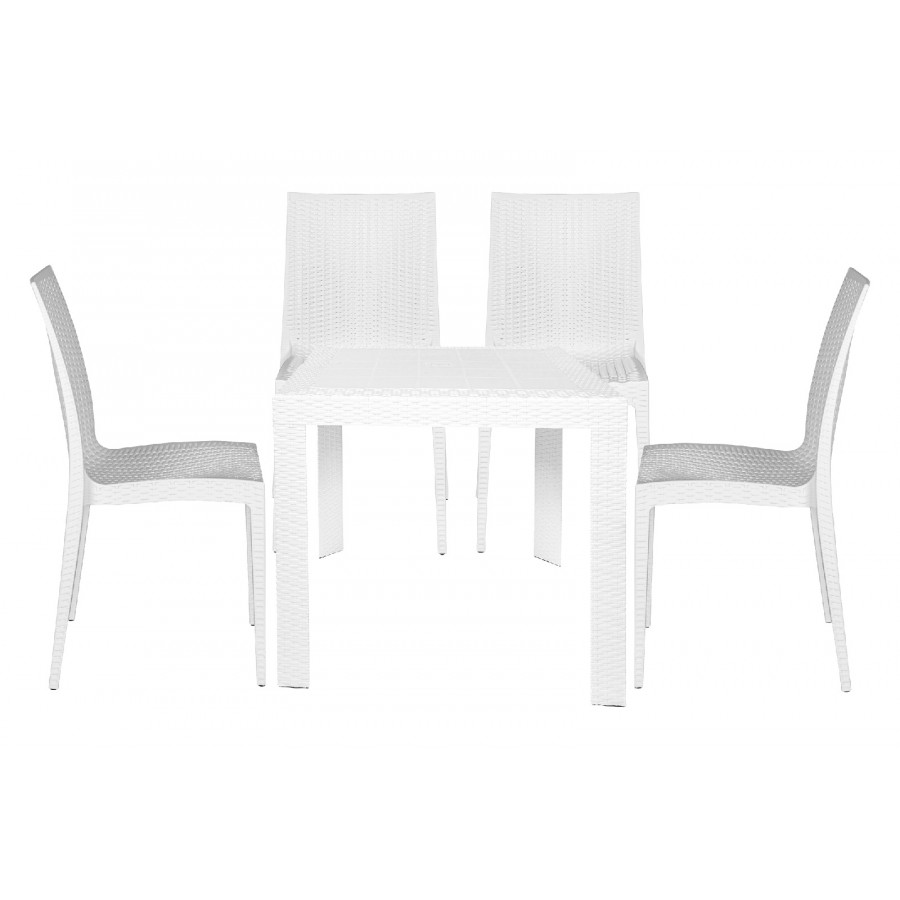 LeisureMod Mace Mid-Century 5-Piece Outdoor Dining Set - White