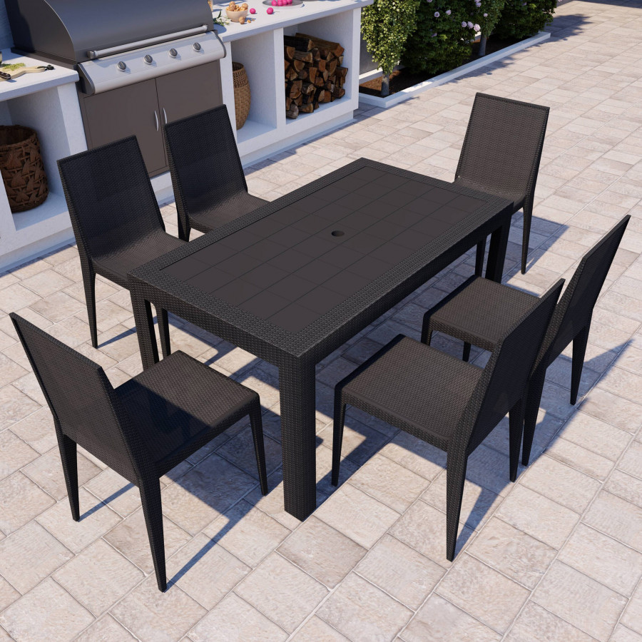 LeisureMod - Mace Mid-Century 7-Piece Outdoor Dining Set