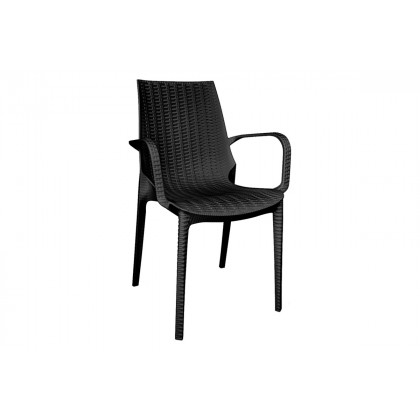 LeisureMod Kent Mid-Century Modern 7-Piece Rectangular Outdoor Dining Set with 4 Side Chairs and 2 Arm Chairs - Black