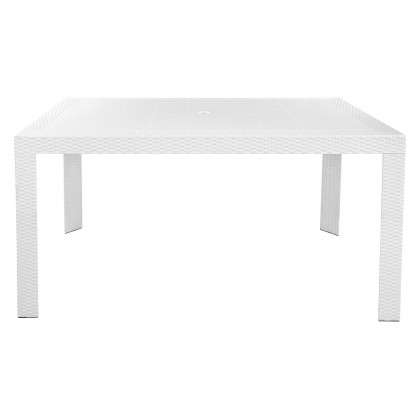 LeisureMod Kent Mid-Century Modern 7-Piece Rectangular Outdoor Dining Set with 4 Side Chairs and 2 Arm Chairs - White