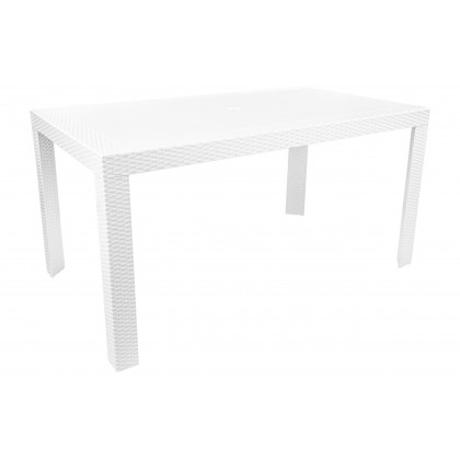 LeisureMod Kent Mid-Century Modern 7-Piece Rectangular Outdoor Dining Set with 4 Side Chairs and 2 Arm Chairs - White