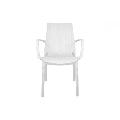 LeisureMod Kent Mid-Century Modern 7-Piece Rectangular Outdoor Dining Set with 4 Side Chairs and 2 Arm Chairs - White