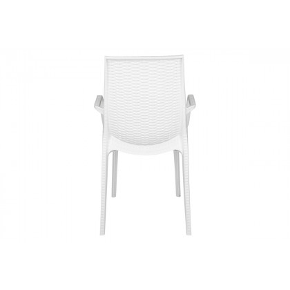 LeisureMod Kent Mid-Century Modern 7-Piece Rectangular Outdoor Dining Set with 4 Side Chairs and 2 Arm Chairs - White