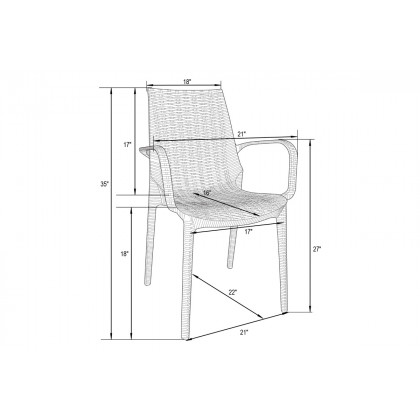 LeisureMod Kent Mid-Century Modern 7-Piece Rectangular Outdoor Dining Set with 4 Side Chairs and 2 Arm Chairs - White