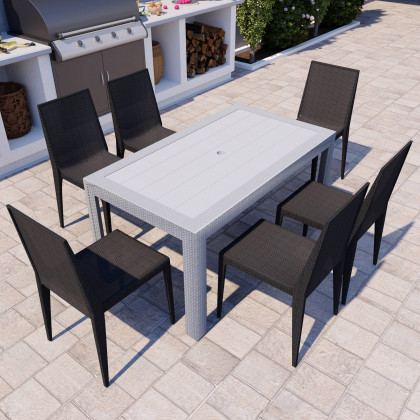 LeisureMod - Mace Mid-Century 7-Piece Outdoor Dining Set