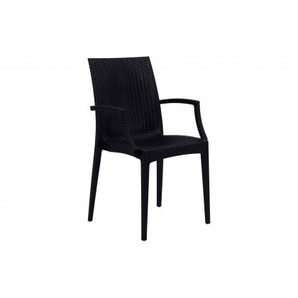 LeisureMod Mace Mid-Century 7-Piece Rectangular Outdoor Dining Set with 4 Side Chairs and 2 Armchairs - White And Black