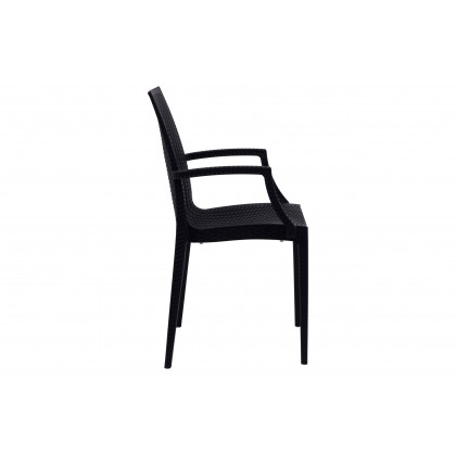 LeisureMod Mace Mid-Century 7-Piece Rectangular Outdoor Dining Set with 4 Side Chairs and 2 Armchairs - White And Black