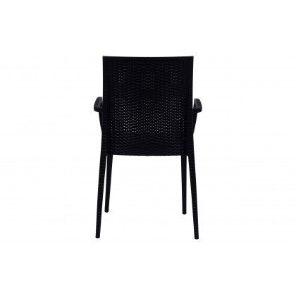 LeisureMod Mace Mid-Century 7-Piece Rectangular Outdoor Dining Set with 4 Side Chairs and 2 Armchairs - White And Black