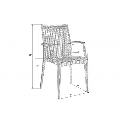 LeisureMod Mace Mid-Century 7-Piece Rectangular Outdoor Dining Set with 4 Side Chairs and 2 Armchairs - White And Black