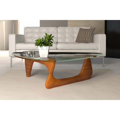 LeisureMod Imperial Modern Glass Top Triangle Coffee Table - Light Walnut