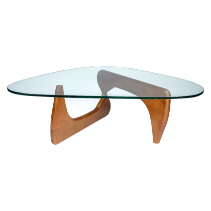 LeisureMod Imperial Modern Glass Top Triangle Coffee Table - Light Walnut