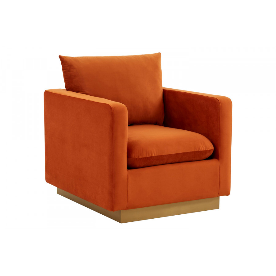 LeisureMod Nervo Modern Mid-Century Upholstered Velvet Accent Chair with Gold Base - Orange/Marmalade