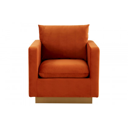 LeisureMod Nervo Modern Mid-Century Upholstered Velvet Accent Chair with Gold Base - Orange/Marmalade