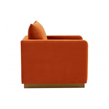 LeisureMod Nervo Modern Mid-Century Upholstered Velvet Accent Chair with Gold Base - Orange/Marmalade