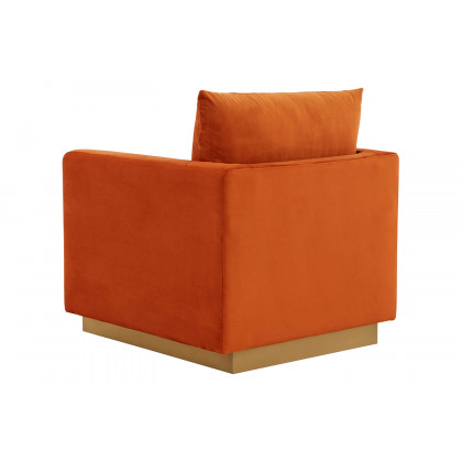 LeisureMod Nervo Modern Mid-Century Upholstered Velvet Accent Chair with Gold Base - Orange/Marmalade