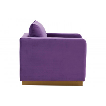 LeisureMod Nervo Modern Mid-Century Upholstered Velvet Accent Chair with Gold Base - Purple