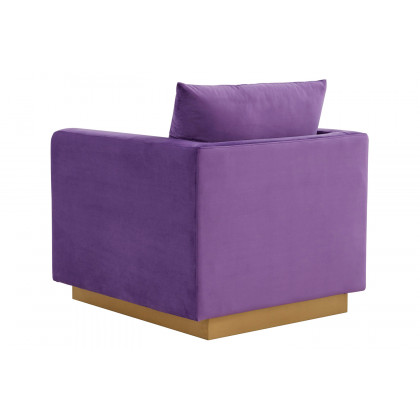 LeisureMod Nervo Modern Mid-Century Upholstered Velvet Accent Chair with Gold Base - Purple