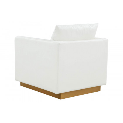 LeisureMod Nervo Modern Mid-Century Upholstered Leather Accent Armchair with Gold Base - White