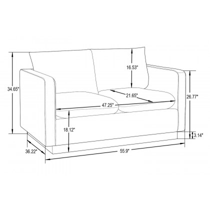 LeisureMod Nervo Modern Mid-Century Upholstered Leather Loveseat with Gold Base - Gray