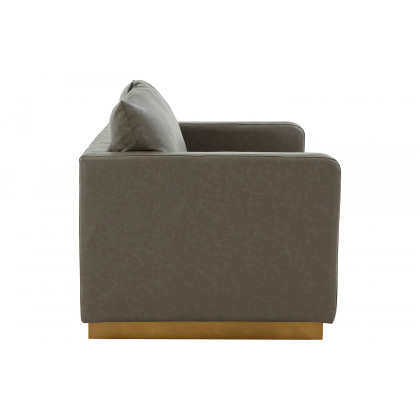 LeisureMod Nervo Modern Mid-Century Upholstered Leather Loveseat with Gold Base - Gray