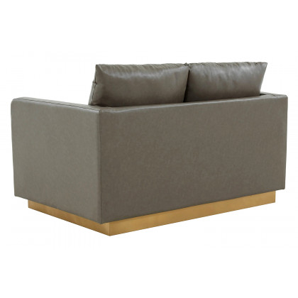 LeisureMod Nervo Modern Mid-Century Upholstered Leather Loveseat with Gold Base - Gray