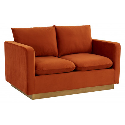 LeisureMod - Nervo Modern Mid-Century Upholstered Velvet Loveseat with Gold Base