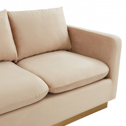 LeisureMod Nervo Modern Mid-Century Upholstered Velvet Sofa with Gold Base - Beige