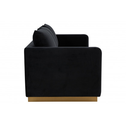LeisureMod Nervo Modern Mid-Century Upholstered Velvet Sofa with Gold Base - Midnight Black