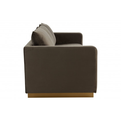 LeisureMod Nervo Modern Mid-Century Upholstered Velvet Sofa with Gold Base - Dark Gray