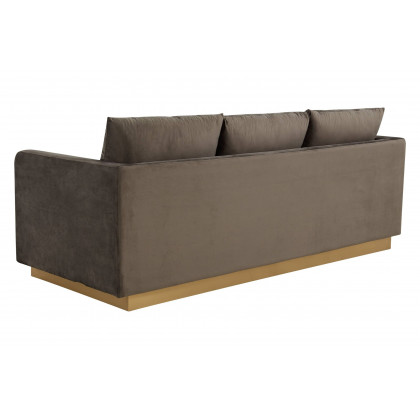 LeisureMod Nervo Modern Mid-Century Upholstered Velvet Sofa with Gold Base - Dark Gray