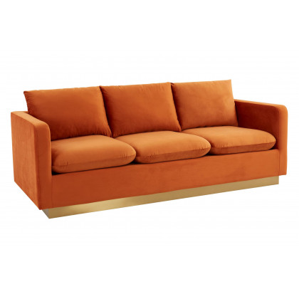 LeisureMod - Nervo Modern Mid-Century Upholstered Velvet Sofa with Gold Base