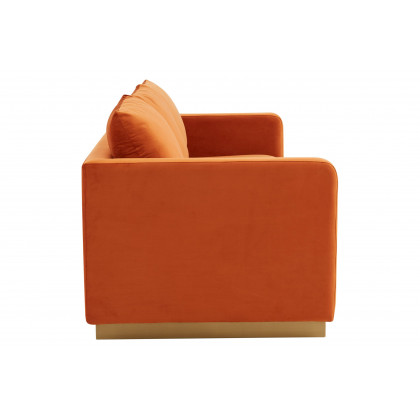 LeisureMod Nervo Modern Mid-Century Upholstered Velvet Sofa with Gold Base - Orange Marmalade