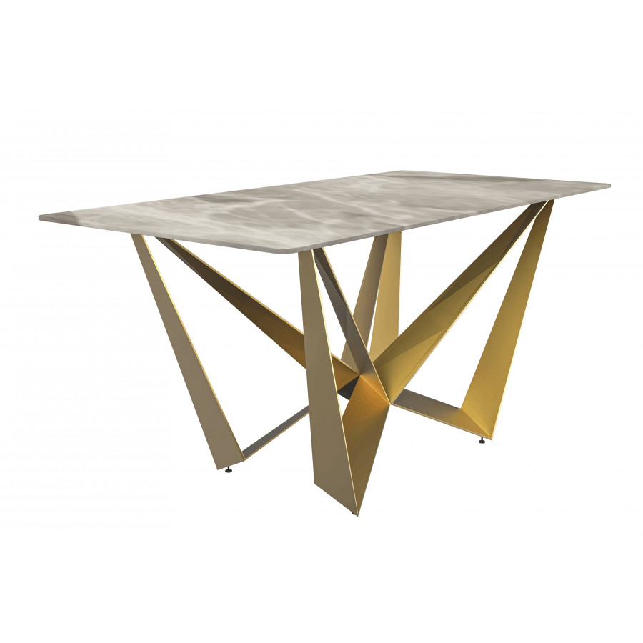 LeisureMod Nuvor Modern Dining Table with Rectangular Top and Gold Steel Base - Deep Gray