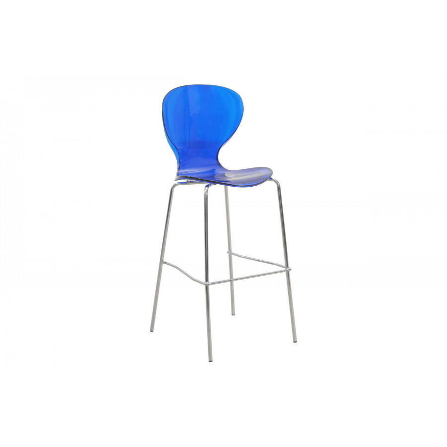 LeisureMod Oyster Mid-Century Modern Acrylic Barstool with Steel Frame in Chrome Finish - Transparent Blue