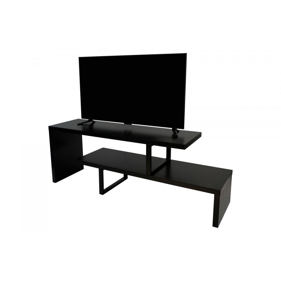 LeisureMod Orford Mid-Century Modern TV Stand with MDF Shelves and Powder Coated Iron Legs - Ebony