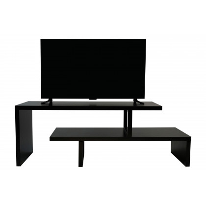 LeisureMod Orford Mid-Century Modern TV Stand with MDF Shelves and Powder Coated Iron Legs - Ebony