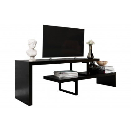 LeisureMod Orford Mid-Century Modern TV Stand with MDF Shelves and Powder Coated Iron Legs - Ebony