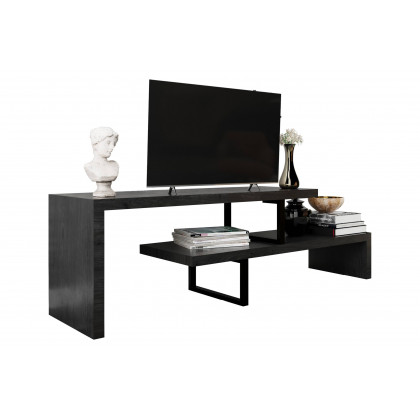 LeisureMod Orford Mid-Century Modern TV Stand with MDF Shelves and Powder Coated Iron Legs - Phantom Gray