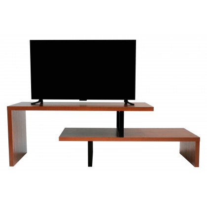 LeisureMod Orford Mid-Century Modern TV Stand with MDF Shelves and Powder Coated Iron Legs - Walnut